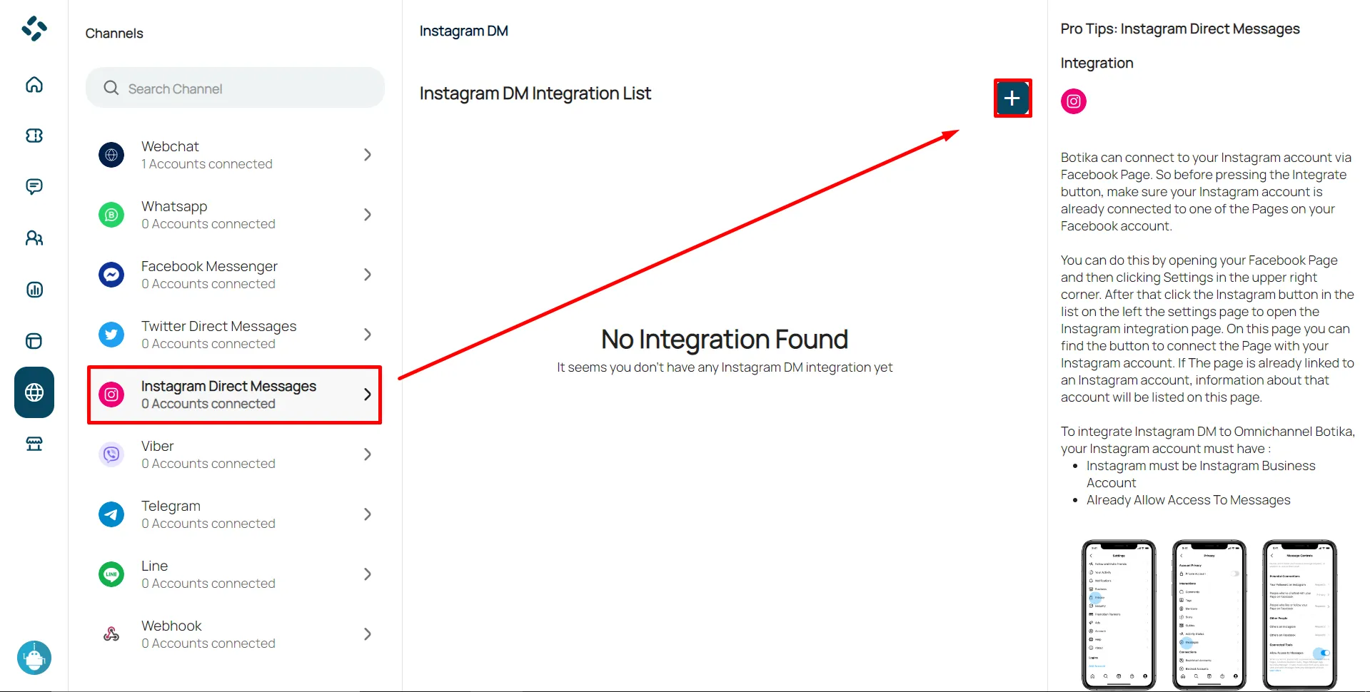 Step 1: Instagram Direct Messages integration setup