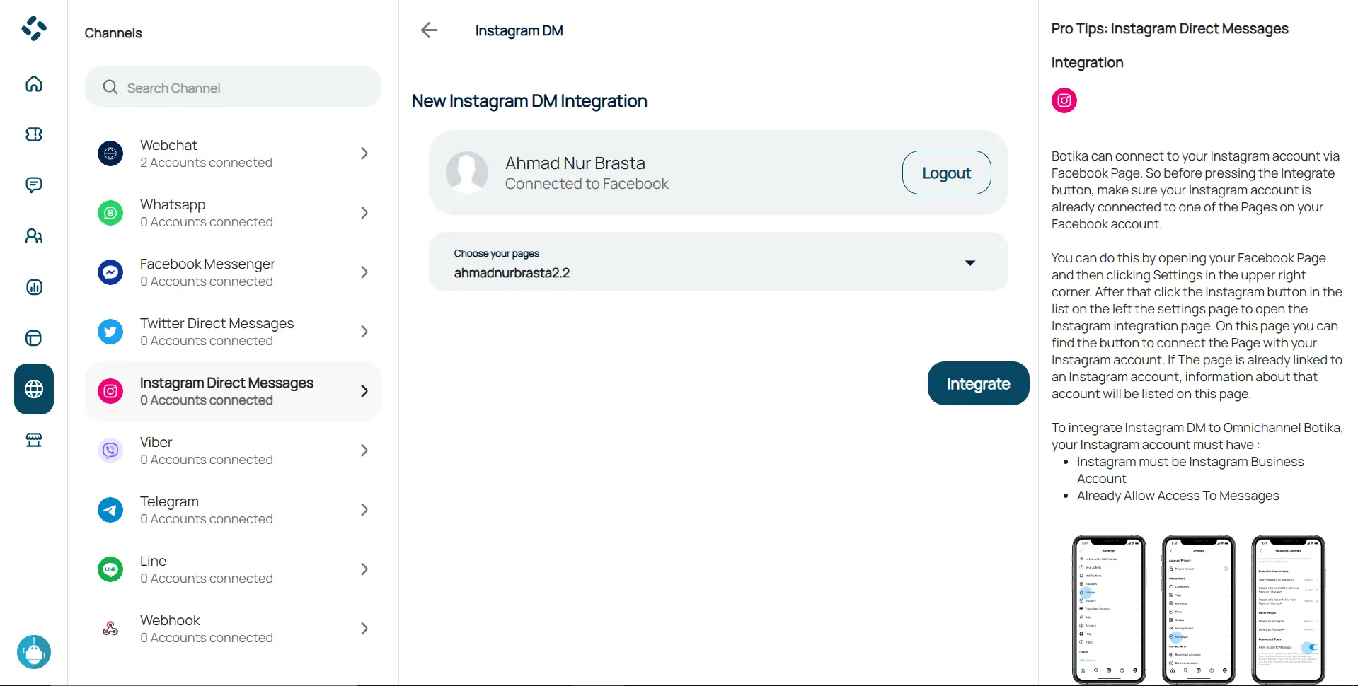 Step 13: Instagram Direct Messages integration setup