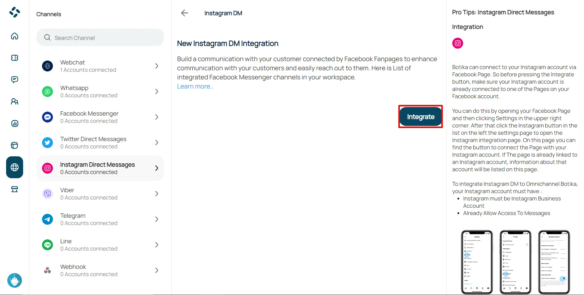 Step 2: Instagram Direct Messages integration setup