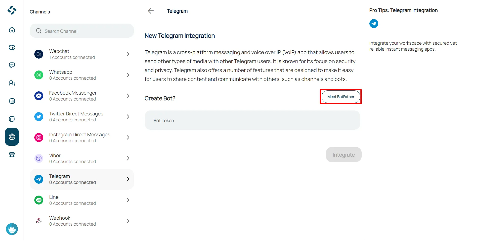 Step 2: Telegram integration setup