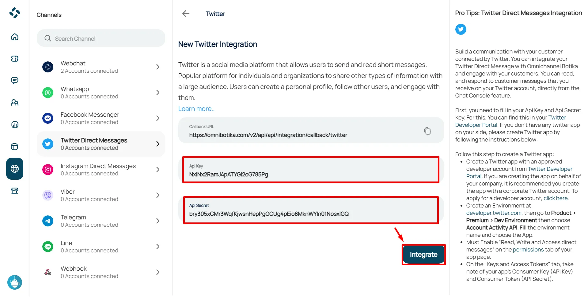 Step 17: Twitter integration setup