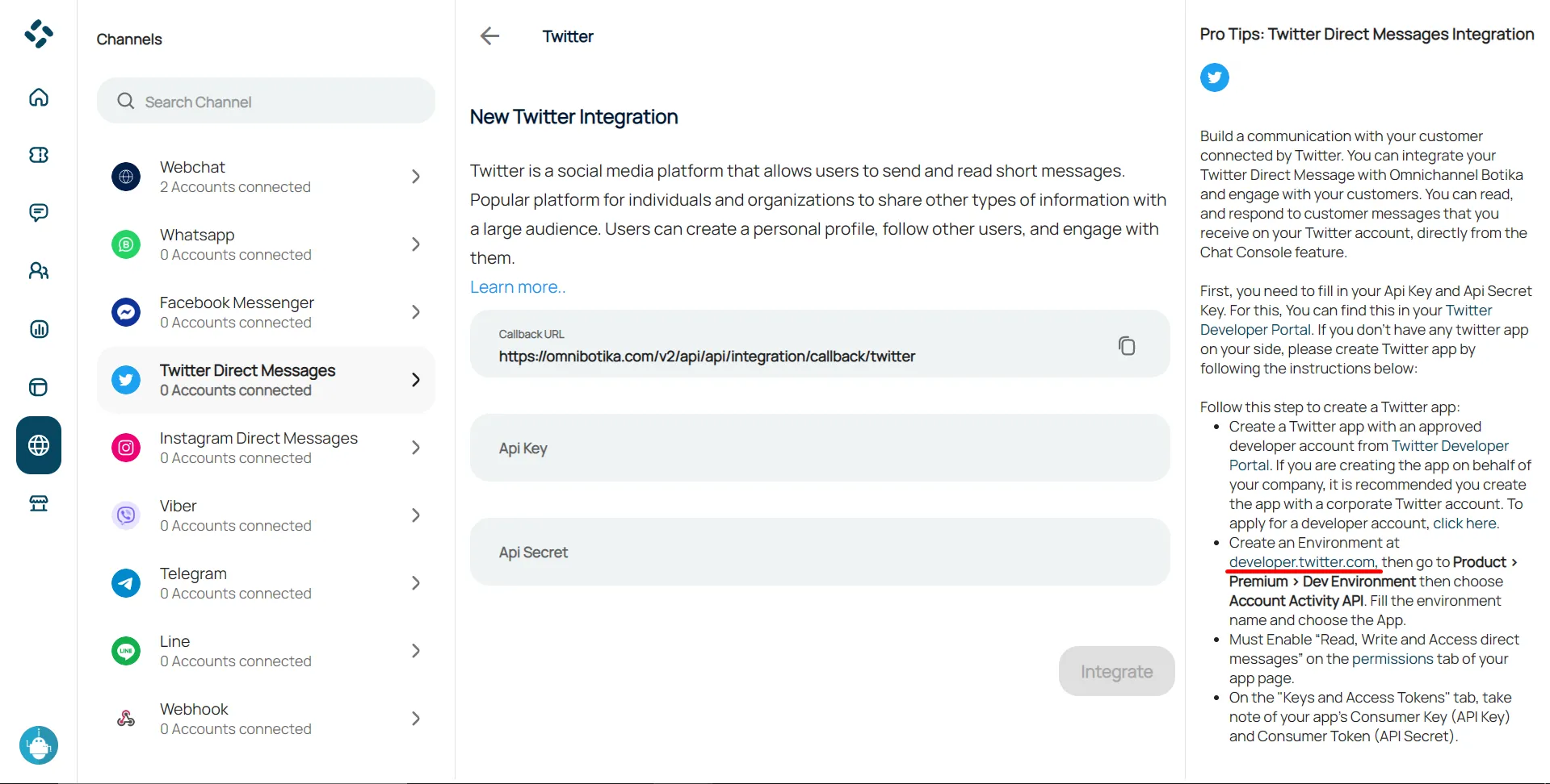 Step 2: Twitter integration setup